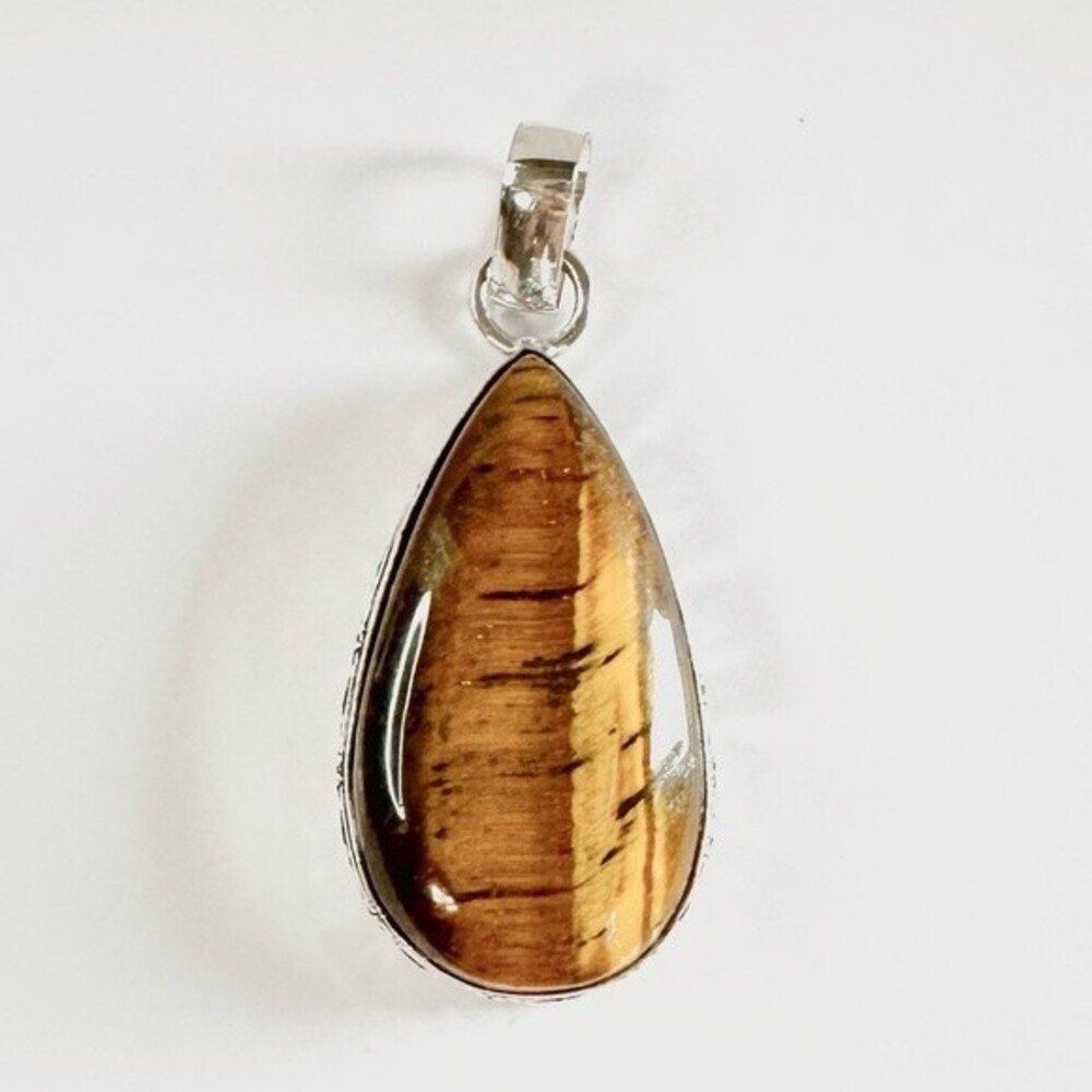 TIGER’S Eye Genuine Stone Pendant 925 Sterling Silver Plated